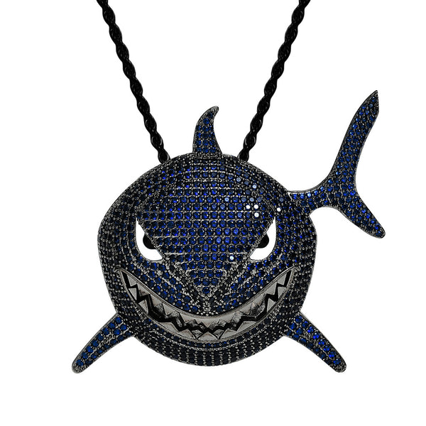 Large Blue Shark Hip Hop Zircon Pendant