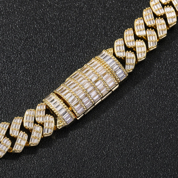 17mm Wide Zircon Diamond Shaped Cuban Bracelet