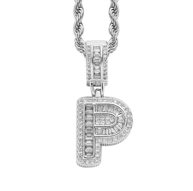 Single English Letter Square Zircon Pendant