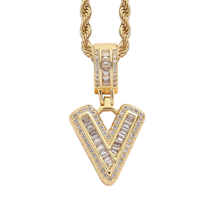 Single English Letter Square Zircon Pendant