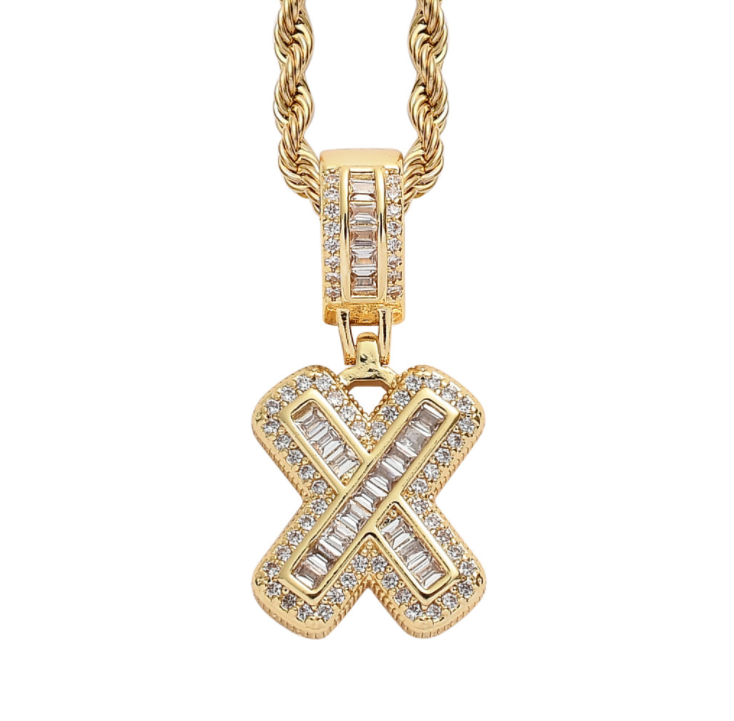 Single English Letter Square Zircon Pendant