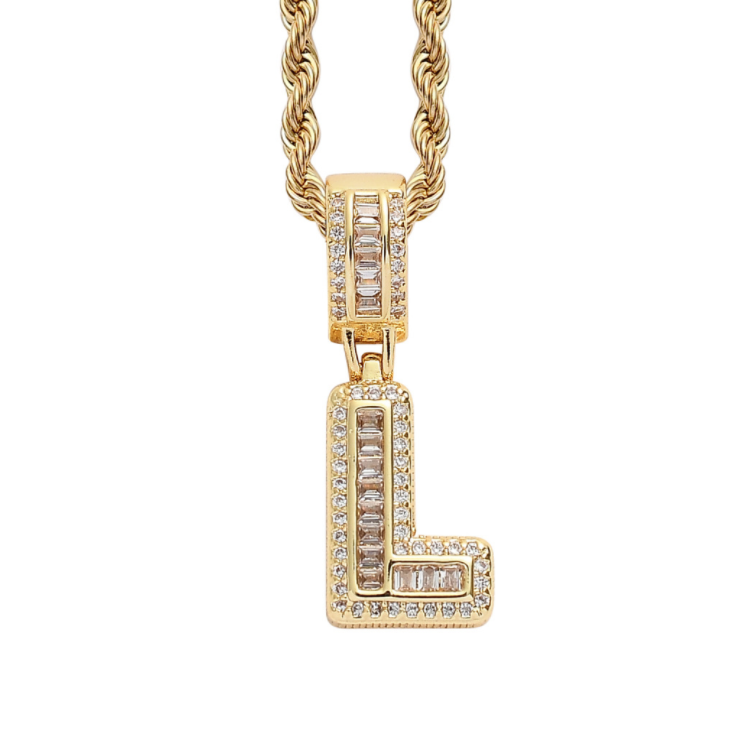 Single English Letter Square Zircon Pendant