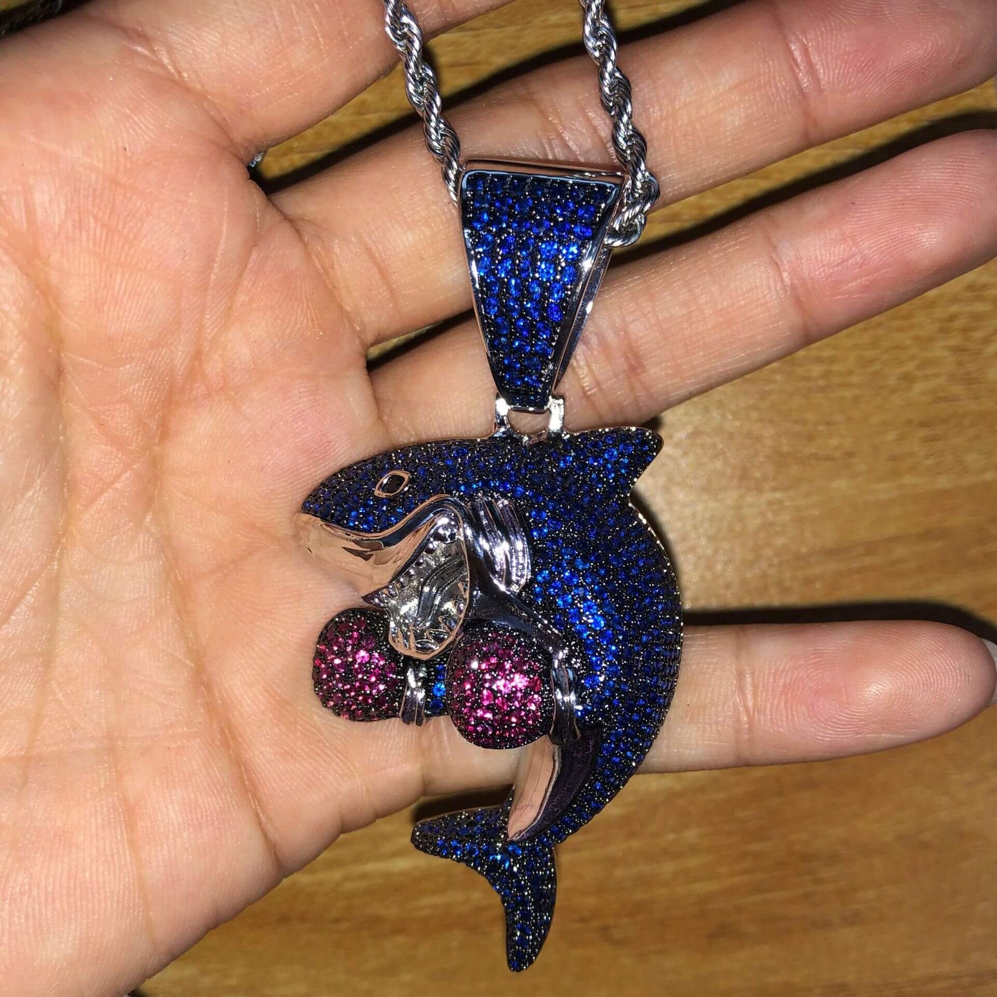 Boxing shark Hip Hop CZ Clavicle Necklace