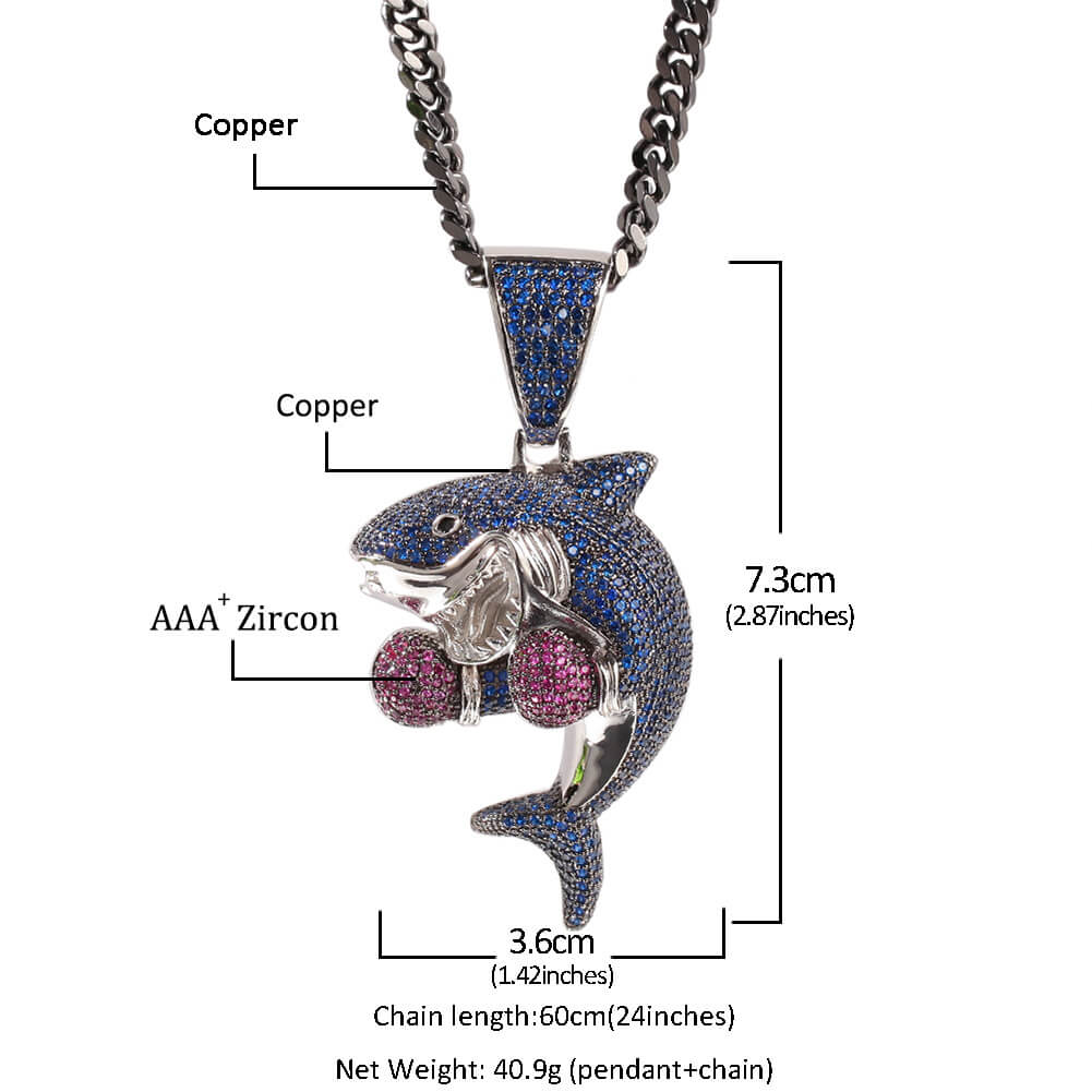 Boxing shark Hip Hop CZ Clavicle Necklace