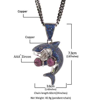 Boxing shark Hip Hop CZ Clavicle Necklace
