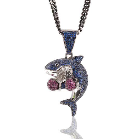 Boxing shark Hip Hop CZ Clavicle Necklace