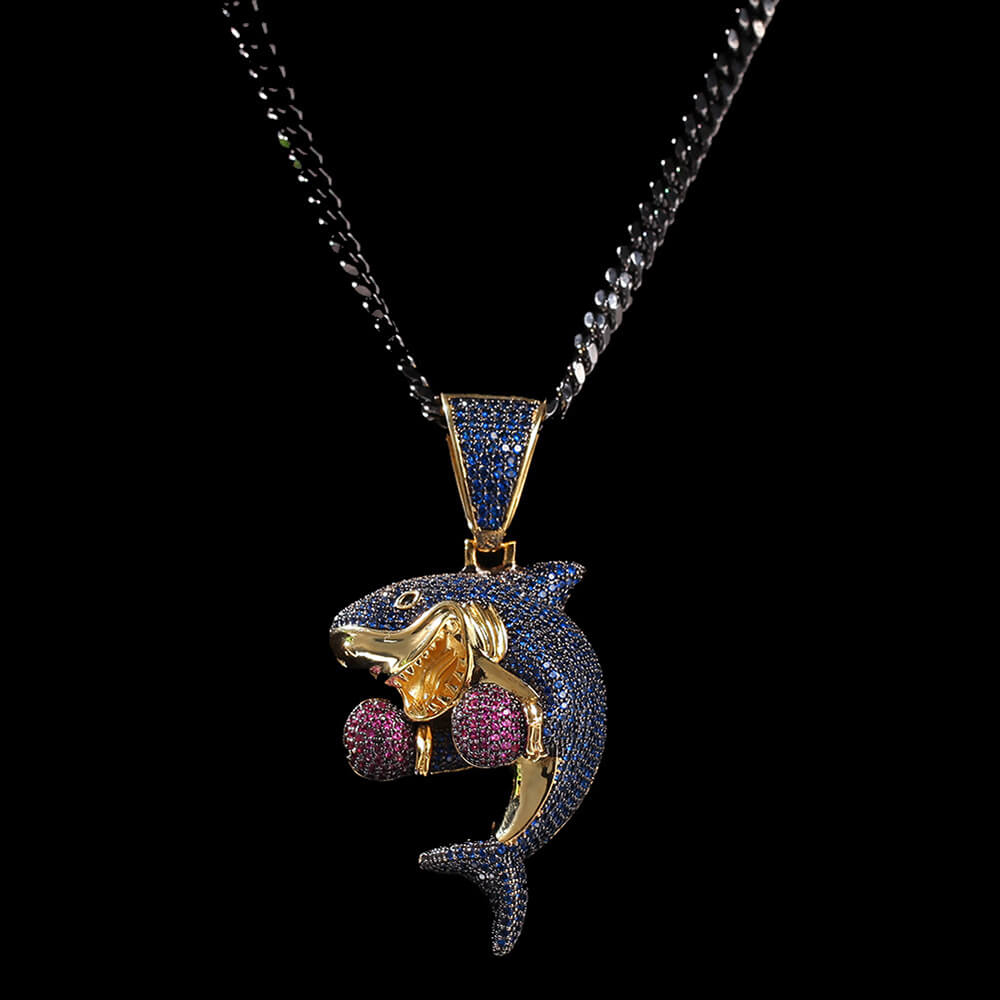 Boxing shark Hip Hop CZ Clavicle Necklace