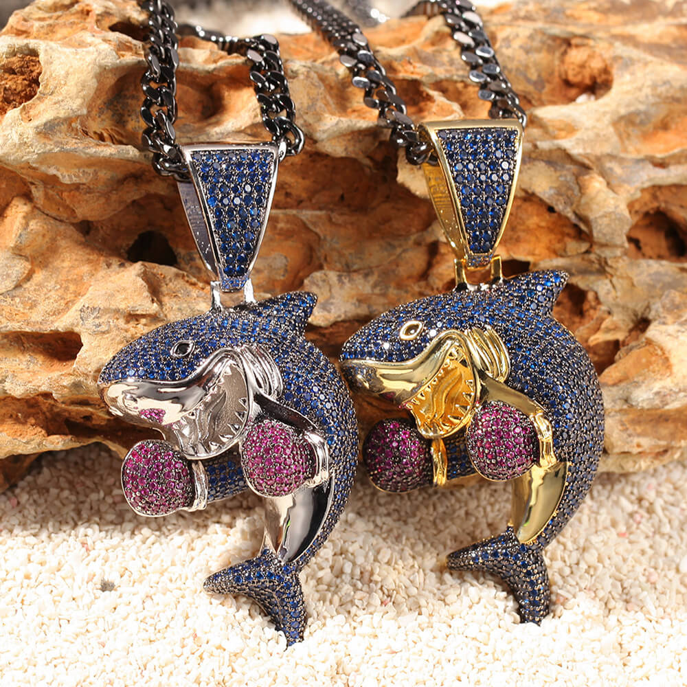 Boxing shark Hip Hop CZ Clavicle Necklace