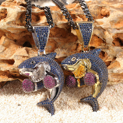 Boxing shark Hip Hop CZ Clavicle Necklace