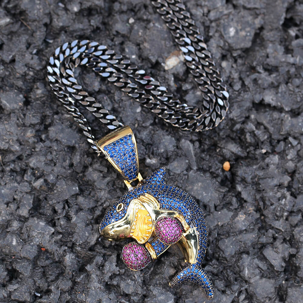 Boxing shark Hip Hop CZ Clavicle Necklace