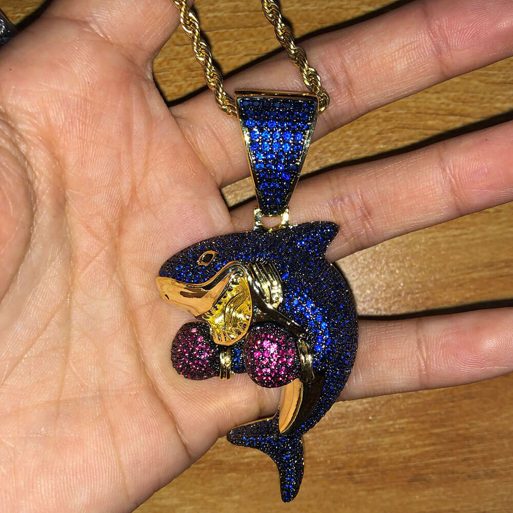 Boxing shark Hip Hop CZ Clavicle Necklace