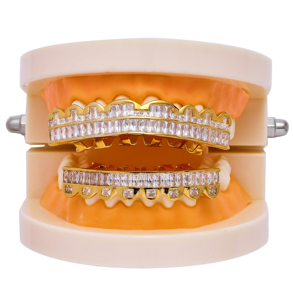 8-tooth Square Zircon Gold&Silver Hip Hop Grillz