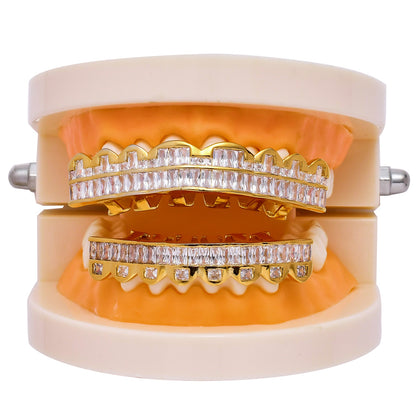 8-tooth Square Zircon Gold&Silver Hip Hop Grillz