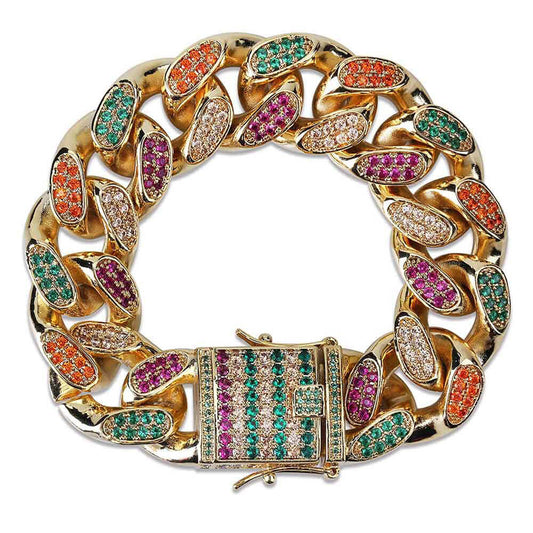 Colorful Zircon Cuban Chain Bracelet