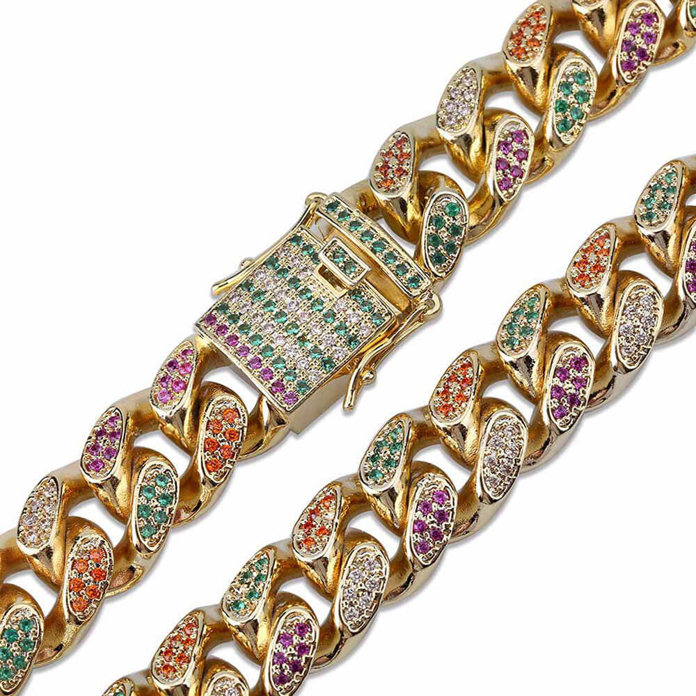 Colorful Zircon Cuban Chain Bracelet