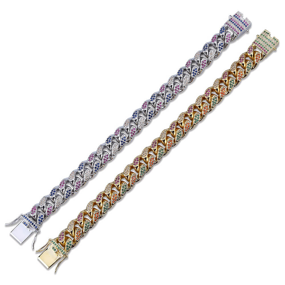 Colorful Zircon Cuban Chain Bracelet