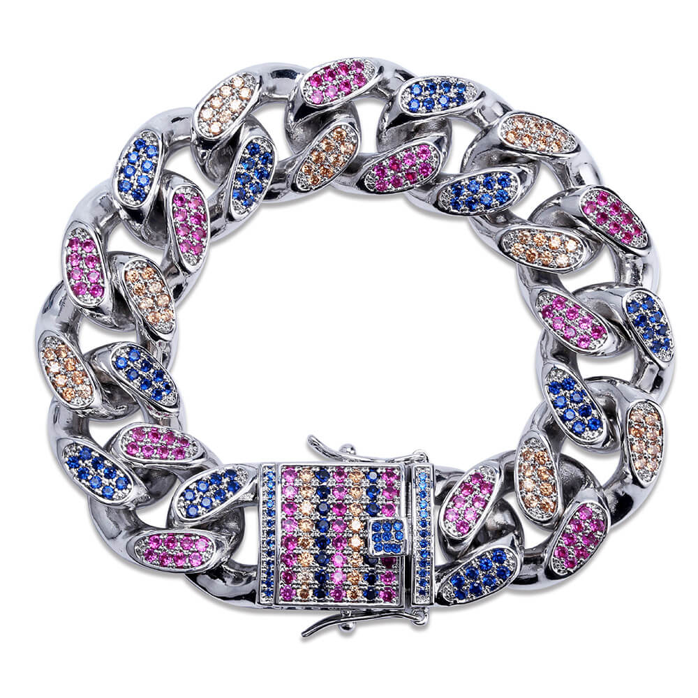 Colorful Zircon Cuban Chain Bracelet