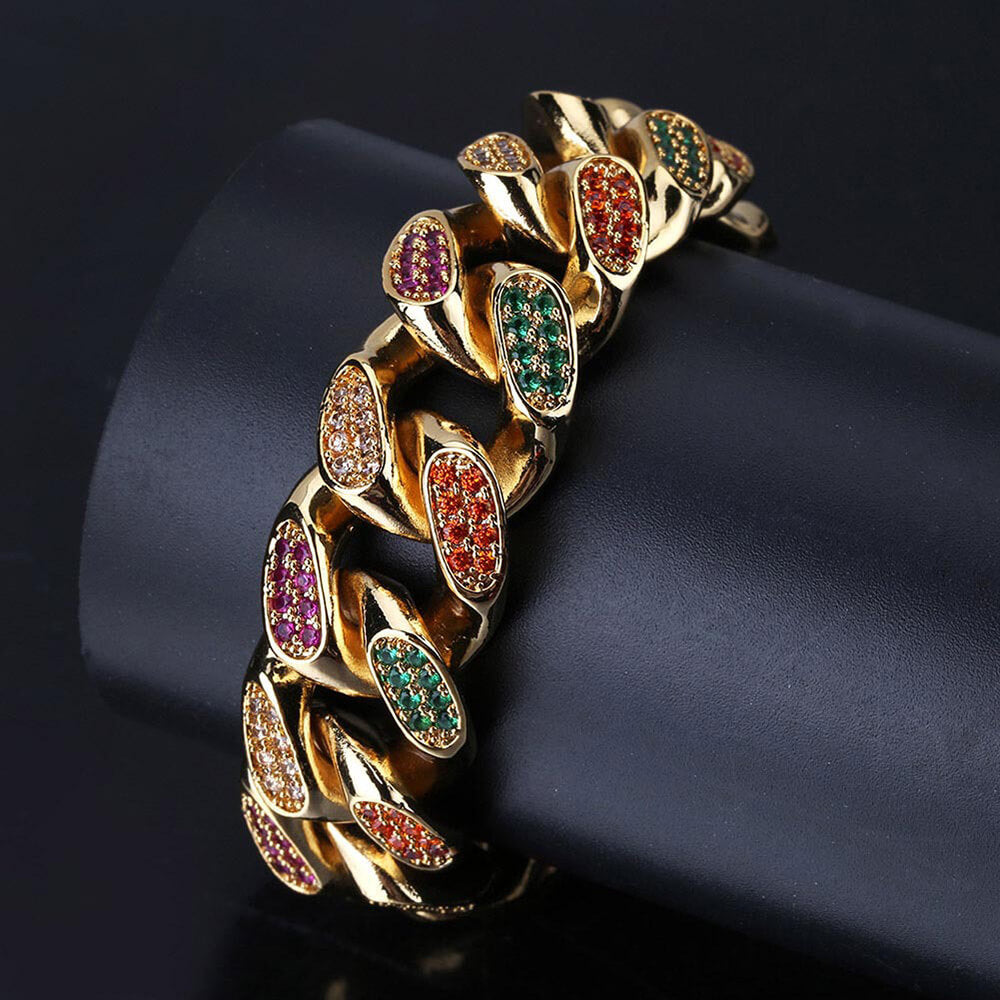 Colorful Zircon Cuban Chain Bracelet