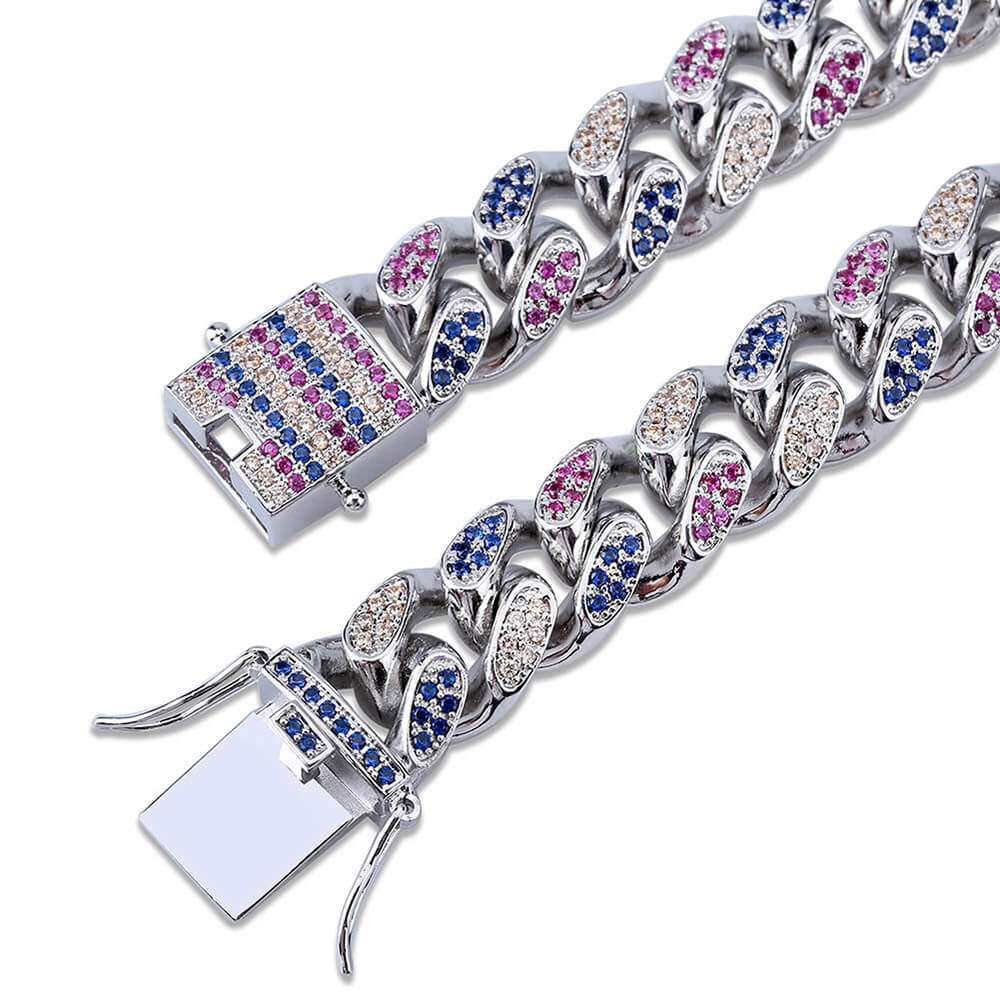 Colorful Zircon Cuban Chain Bracelet