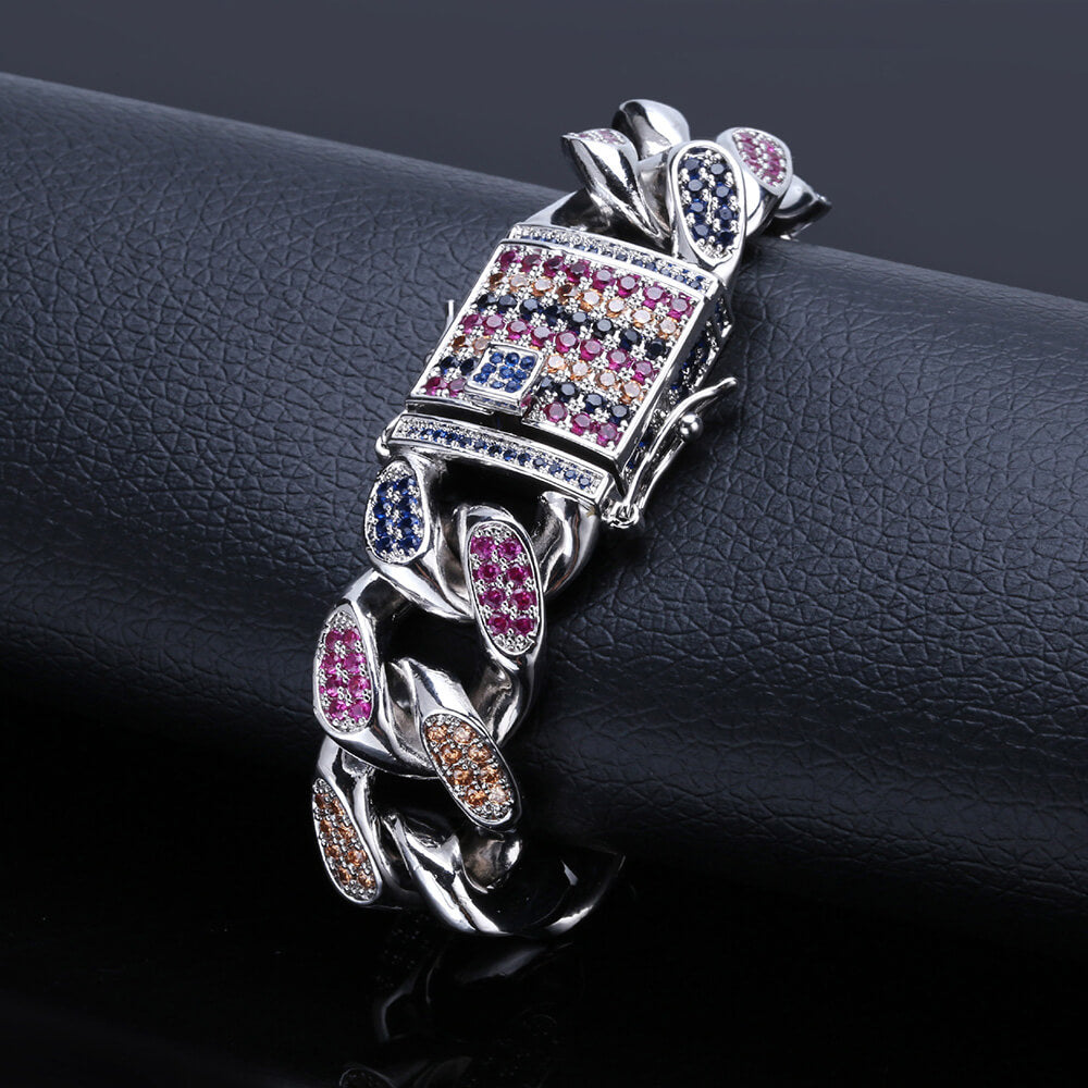 Colorful Zircon Cuban Chain Bracelet