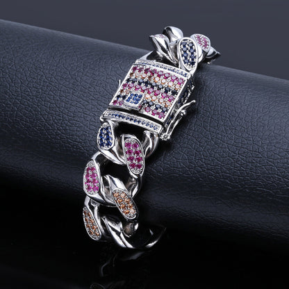 Colorful Zircon Cuban Chain Bracelet