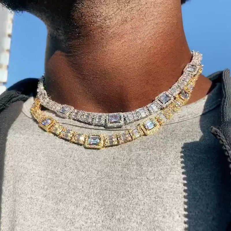 Copper Inlaid Square Zircon Hip-hop Necklace