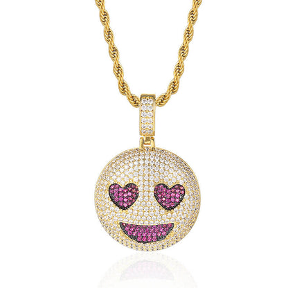 Copper Inlaid Zircon Enjoy Smiley Emoji Pendant