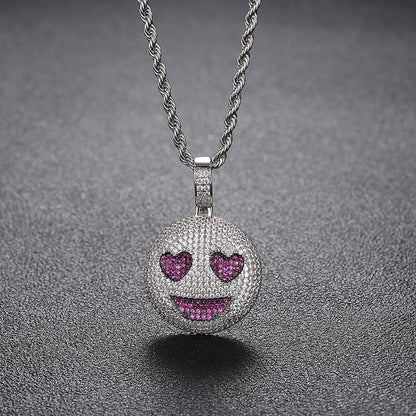 Copper Inlaid Zircon Enjoy Smiley Emoji Pendant