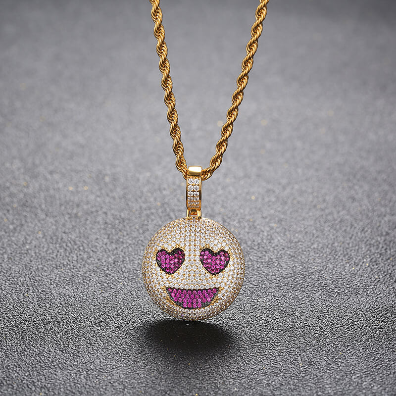 Copper Inlaid Zircon Enjoy Smiley Emoji Pendant