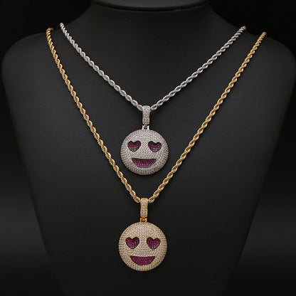 Copper Inlaid Zircon Enjoy Smiley Emoji Pendant