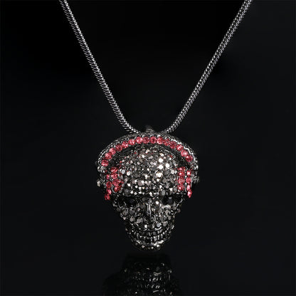 Earphone Skull Pendant With Diamonds