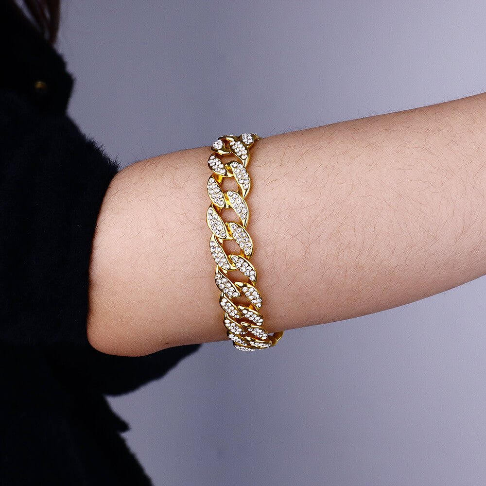 Full Diamond Cuban Men's Gold Bracelet