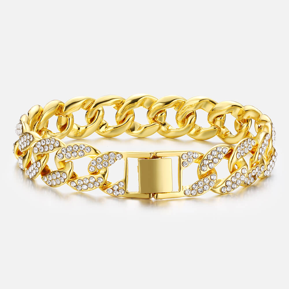 Full Diamond Cuban Men's Gold Bracelet