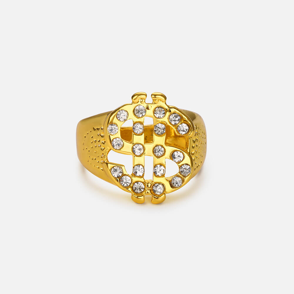 Golden Dollar Sign Hip Hop Ring