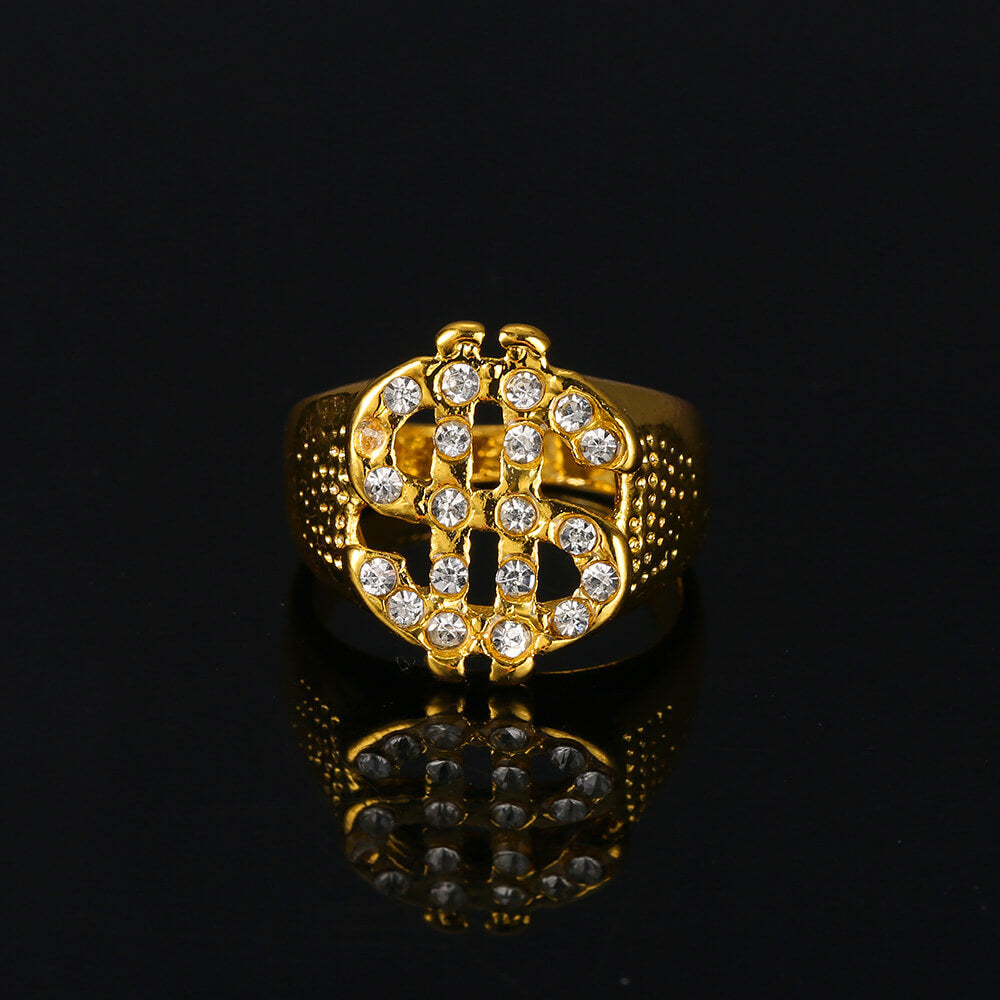 Golden Dollar Sign Hip Hop Ring