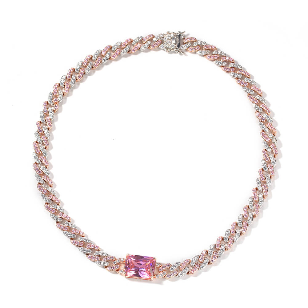 14" Heart-Shaped Zircon Choker Cuban Chain