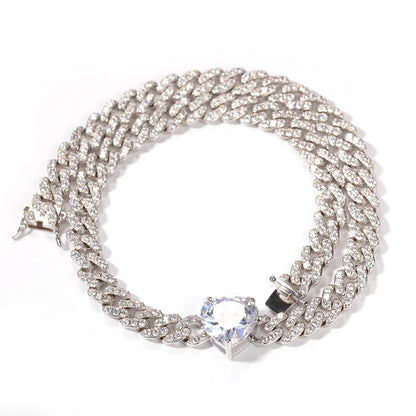 14" Heart-Shaped Zircon Choker Cuban Chain