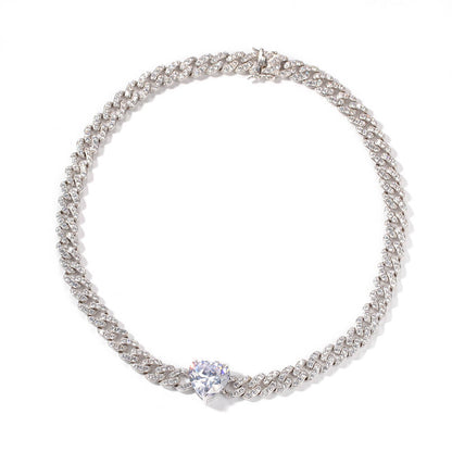 14" Heart-Shaped Zircon Choker Cuban Chain