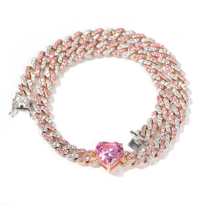 14" Heart-Shaped Zircon Choker Cuban Chain
