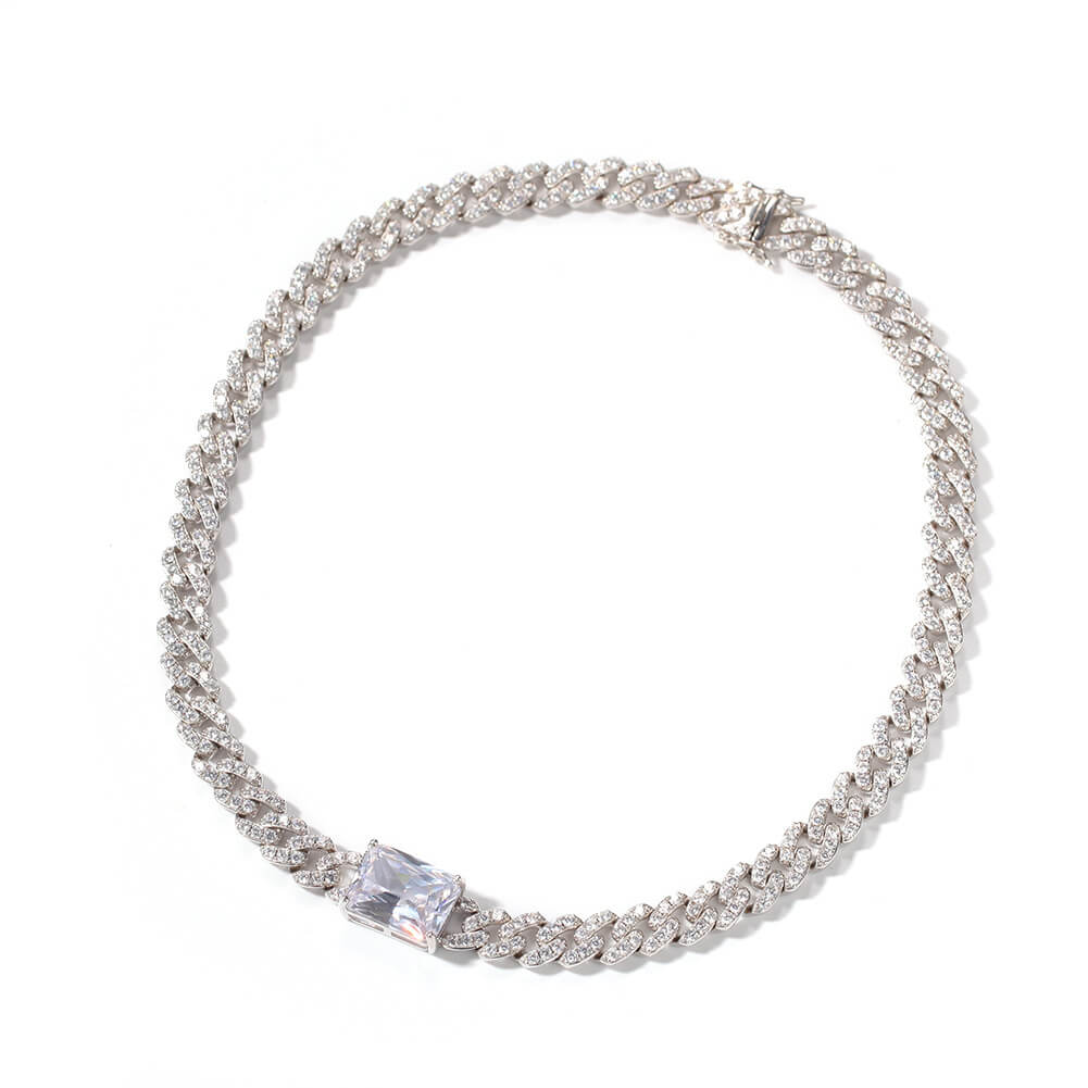14" Heart-Shaped Zircon Choker Cuban Chain