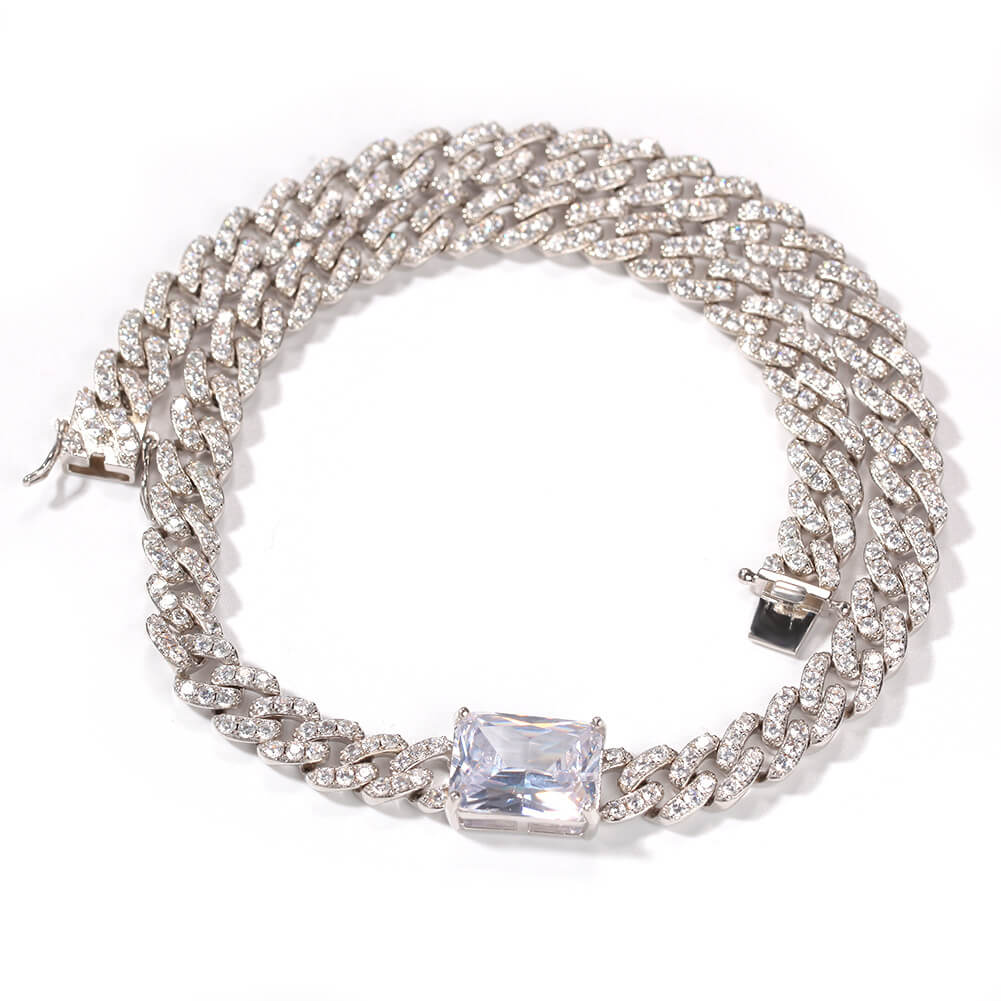 14" Heart-Shaped Zircon Choker Cuban Chain