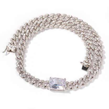 14" Heart-Shaped Zircon Choker Cuban Chain