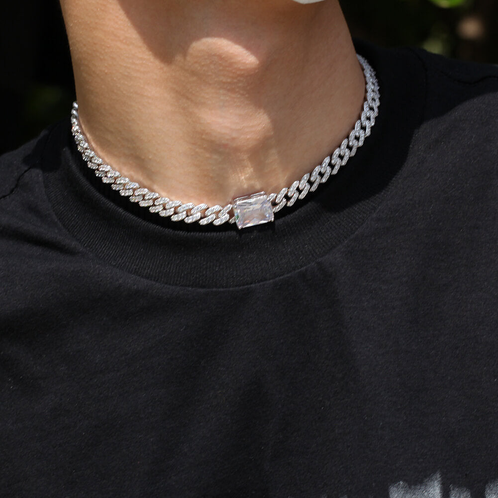 14" Heart-Shaped Zircon Choker Cuban Chain