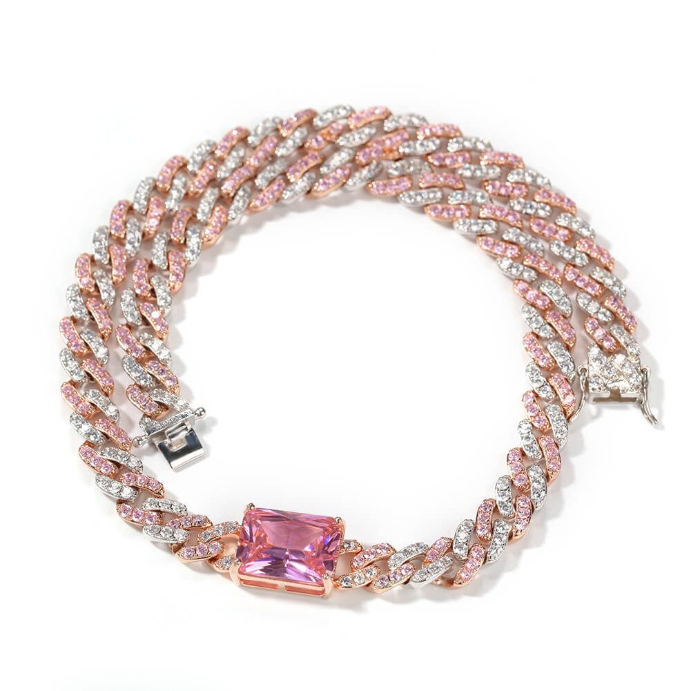 14" Heart-Shaped Zircon Choker Cuban Chain