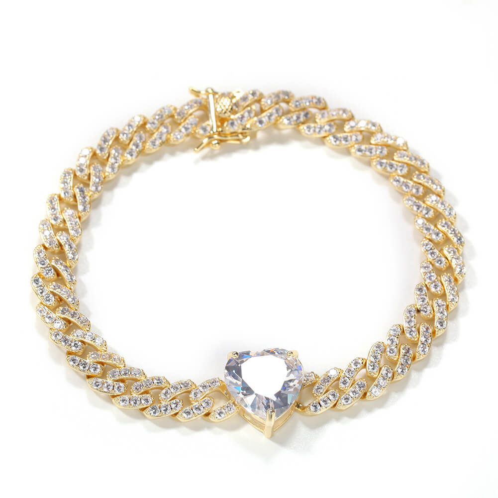 14" Heart-Shaped Zircon Choker Cuban Chain