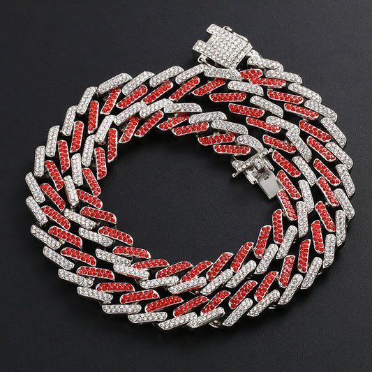 Hip-Hop Inlaid Colorful Diamond Alloy Butterfly Clasp Cuban Necklace01 | Iceremix.com