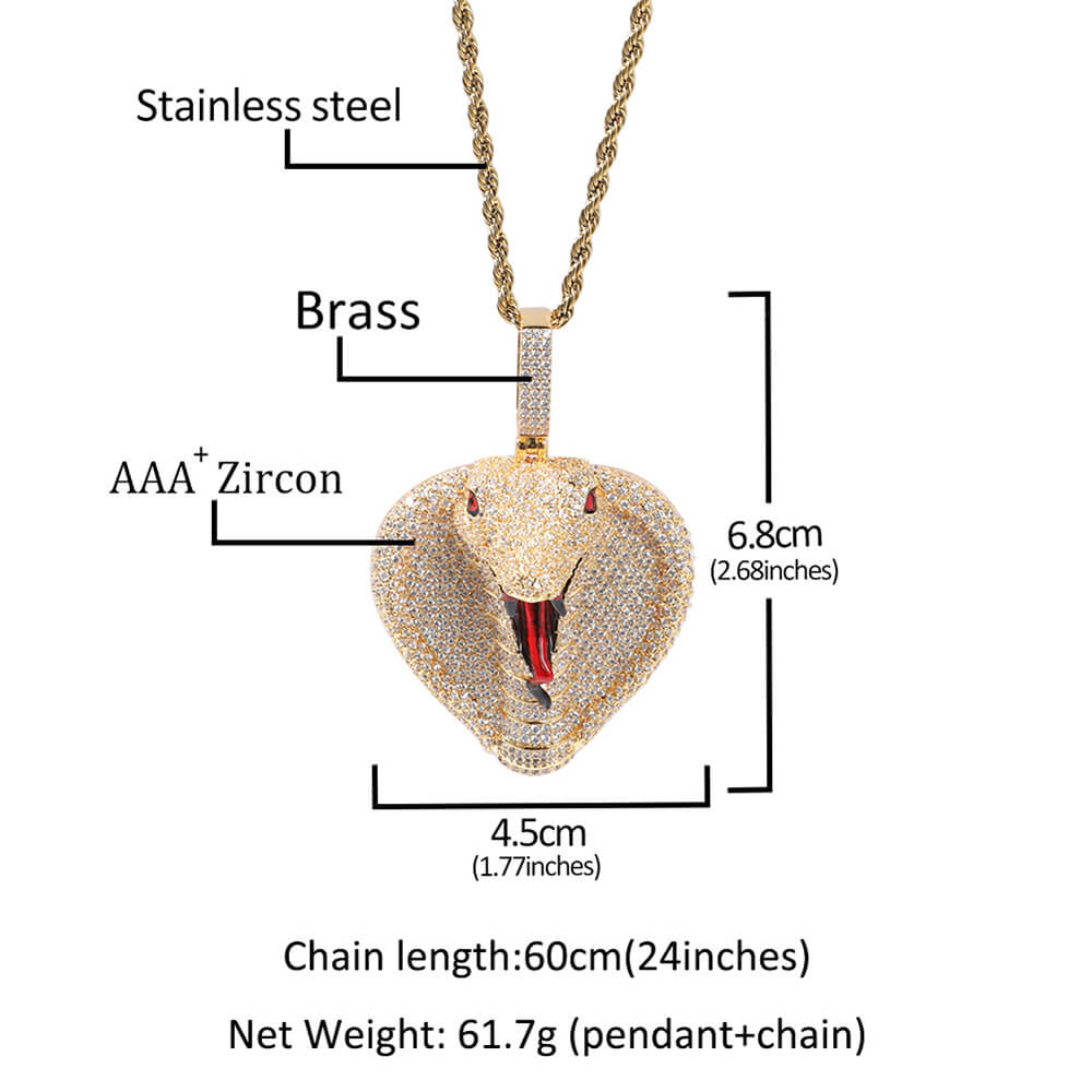 Hip Hop Cobra Copper Inlaid Zircon Pendant