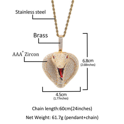 Hip Hop Cobra Copper Inlaid Zircon Pendant
