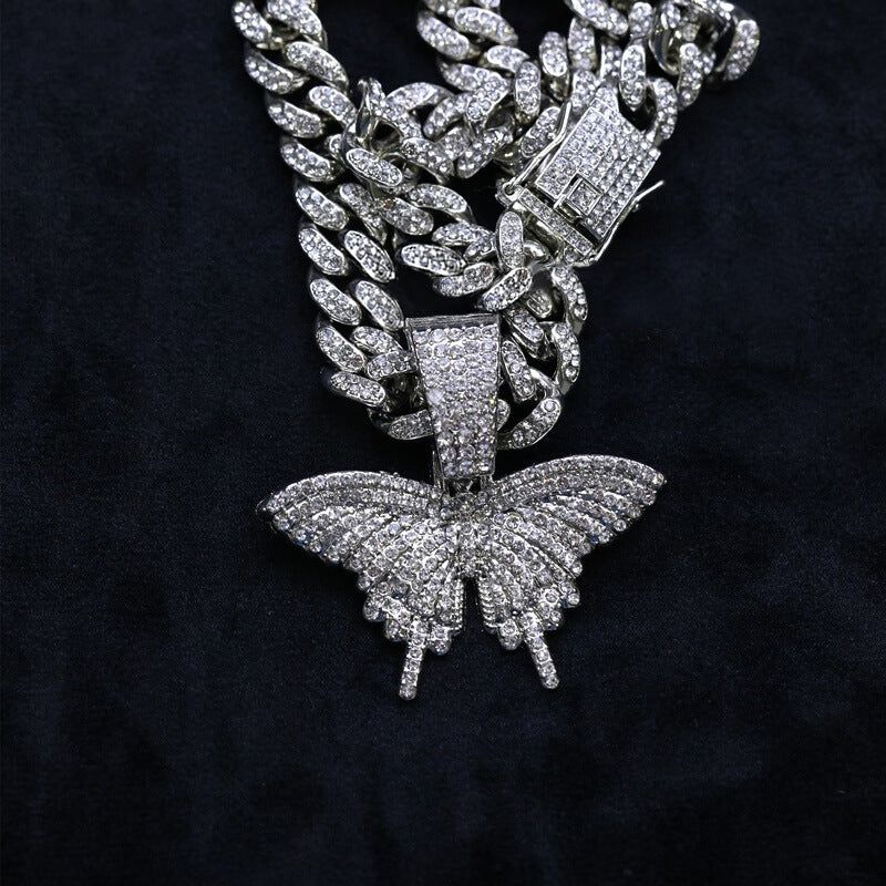 Hip Hop Cuban Chain Butterfly Pendant
