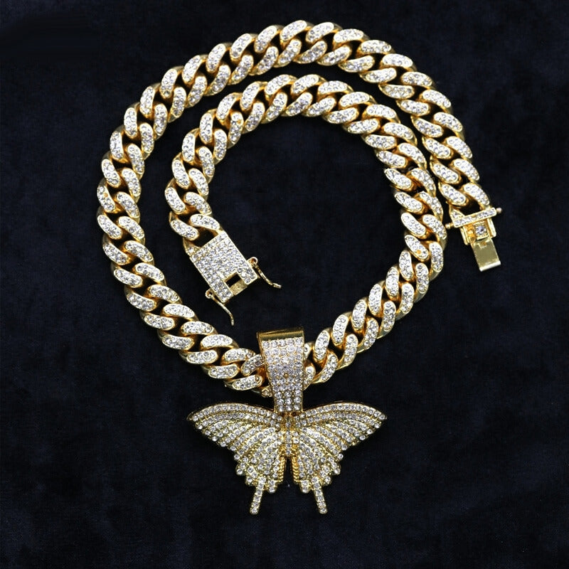 Hip Hop Cuban Chain Butterfly Pendant